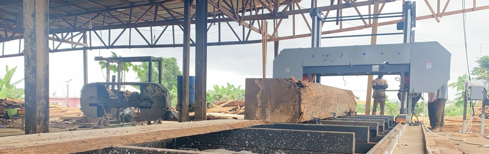 PLC Automatic Setworks Heavy Duty Sawmill Machine Wood Cutting